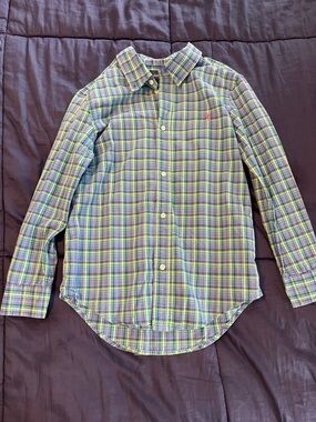 Boys Ralph Lauren Green and Blue Plaid Button-Down Shirt